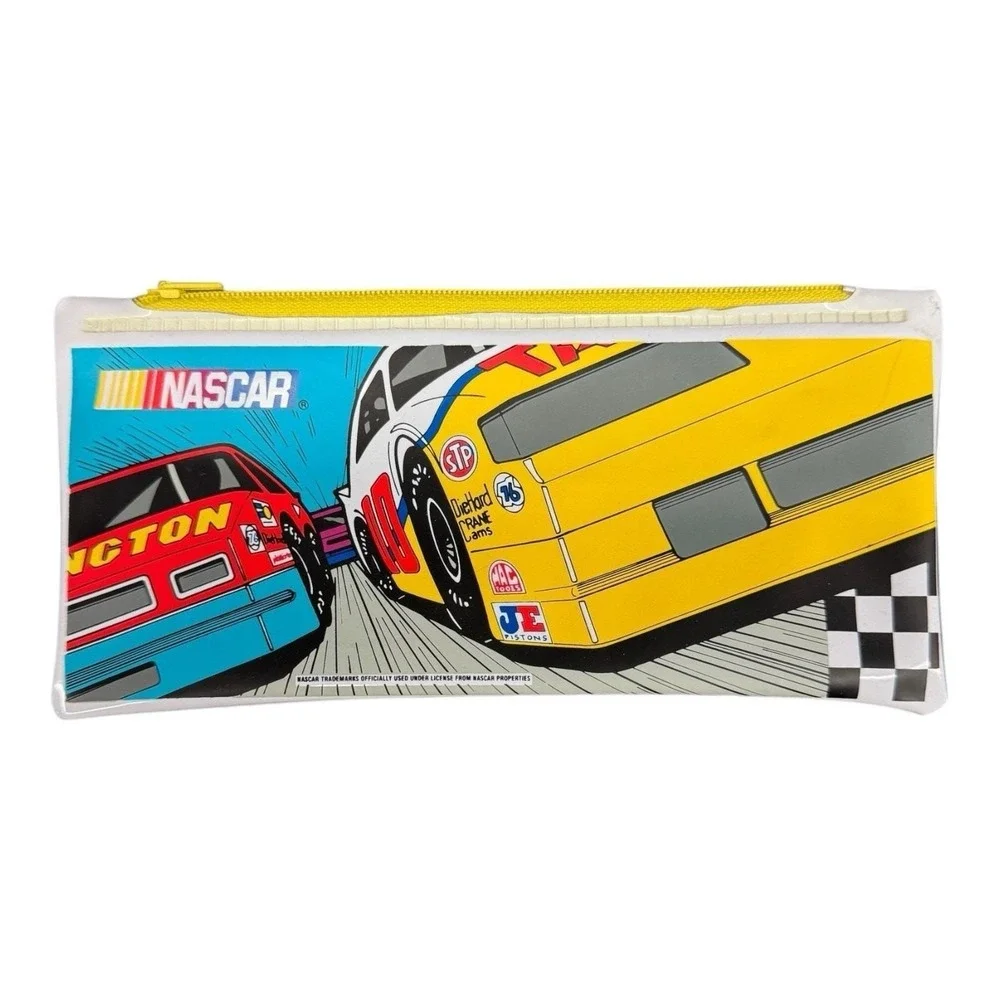 NASCAR Pencil Case Bag 1990s Vintage Vinyl Zipper
